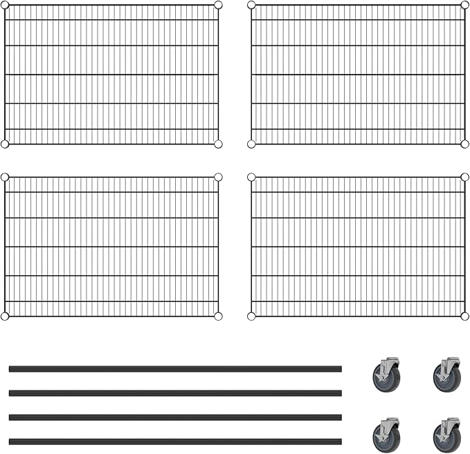 Commercial NSF Listed Black Epoxy Mobile Wire Shelving Kit 24 x 36 x 60 with 4 Shelves Perfect for Warehouse Walk-in Refrigerator Freezer Grocery Store Restaurant Dishroom