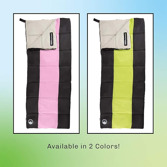 Kids Sleeping Bag - Lightweight Carrying Bag with Compression Straps for Camping Backpacking and Sleepovers by Wakeman Outdoors (Neon Green/Black)