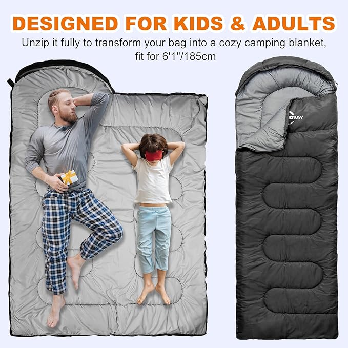 Sleeping Bags for Adults Cold Weather &amp Warm - Backpacking Camping Sleeping Bag for Kids 10-12 Girls Boys - Lightweight Compact with Compression Sack
