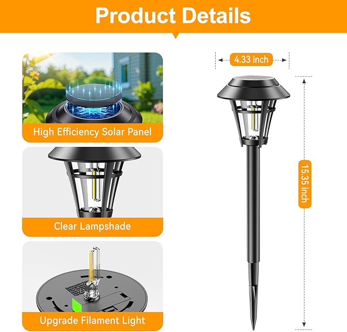 LETMY Solar Pathway Lights Outdoor 10 Pack Solar Lights Outdoor Waterproof Auto On/Off Solar Powered Garden Landscape Path Lights Outdoor Solar Lights for Yard Lawn Patio Walkway Driveway