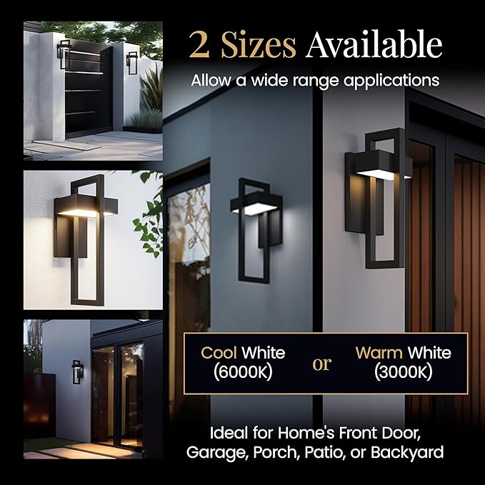MOD LIGHTING Terri Wired LED Outdoor Sconce Lights (1-Pack) 17 Water Resistant Outdoor Wall Lights 6000K Cool White Exterior Sconces for Patio Garage Black