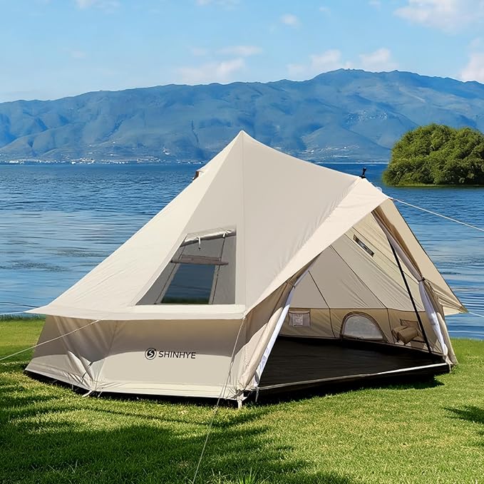 Bell Yurt Tent Waterproof Luxury 4 Season Hot Tent with Stove Jack/Air Conditioner Vents/2 Skylight for Family Outdoor Camping Oxford Glamping Tents for All Year Living