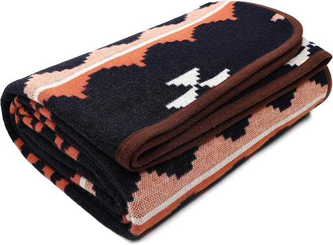 ACUSHLA Merino Wool Camp Blanket - Warm Thick Washable Large Outdoor Camping Sleeping Throw Blanket All Weather Morocco Blue 79 x63