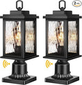 VIANIS Dusk to Dawn Outdoor Post Light Fixture with Pier Mount Base 2 Pack Waterproof Lamp Posts Outdoor Lighting Anti-Rust Aluminum Black Post Lantern Outdoor with Tempered Glass (Hardwired 120V)