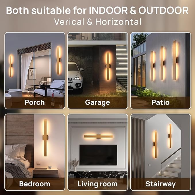 Gold Long LED Porch Lights 34 in Modern Exterior Lighting Fixtures Waterproof Outdoor Wall Lights 3000K Outside Lights for House Garage Front Door Patio1 Pack