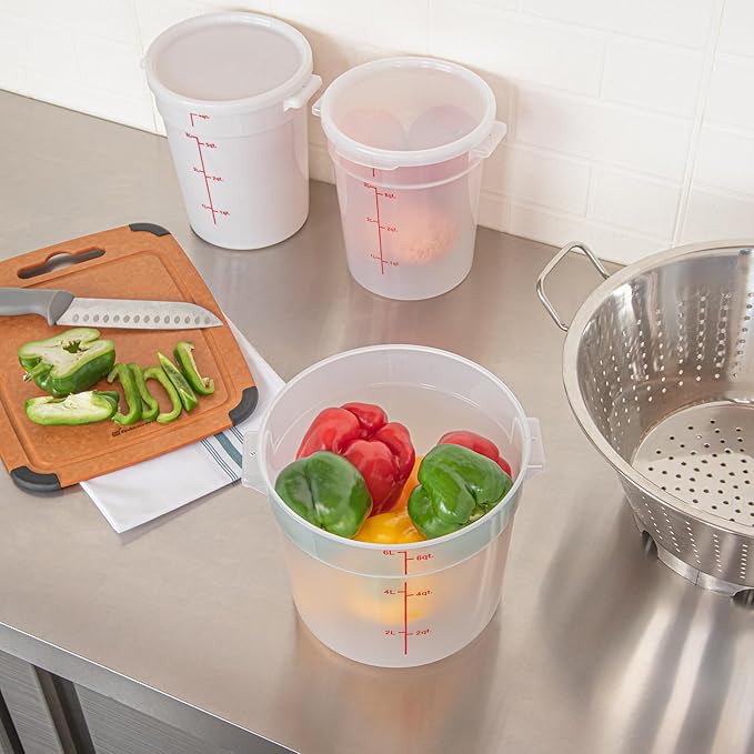 Restaurantware-Met Lux 6 Quart Food Storage Container 1 Translucent Storage Container - Lids Sold Separately Red Volume Markers Dishwashable Container Side Handles For Storing Foods