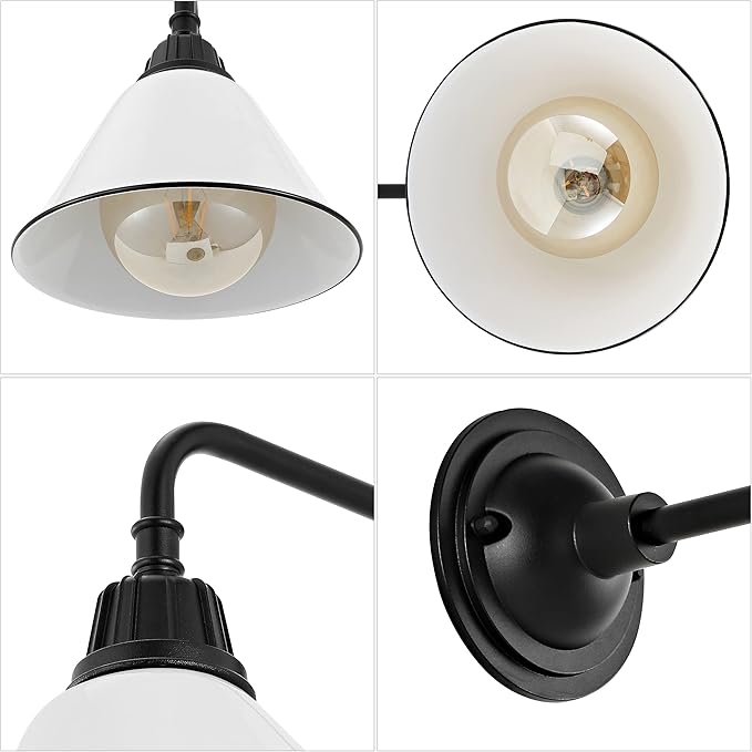 JONATHAN Y 9.63 White/Black 1-Light Farmhouse Outdoor Sconce Industrial LED Wall Light Gooseneck Arm Barn Lamp with Metal Bell Shade for Porch Patio Kitchen LED Bulb Included JYL7612A