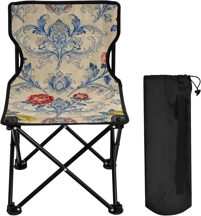 Packable Youth Camping Chair Vintage Floral Pattern with Carrying Bag Lawn for Indoor