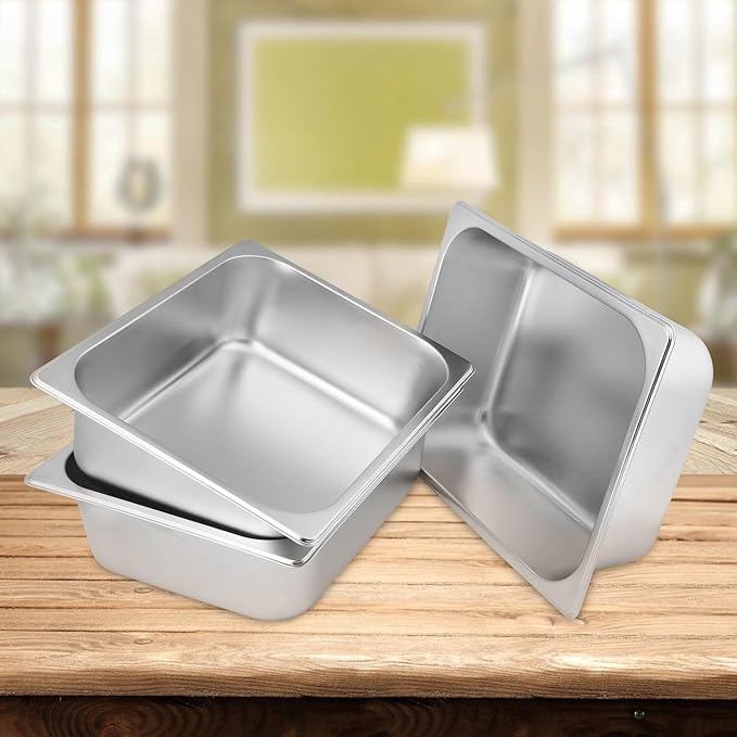 3 PCS 1/2 Size 4 Inch Deep Stainless Steel Steam Table Pans Anti-Jamming Steam Pan Hotel and Restaurant Catering Food Pans by GENHAKON