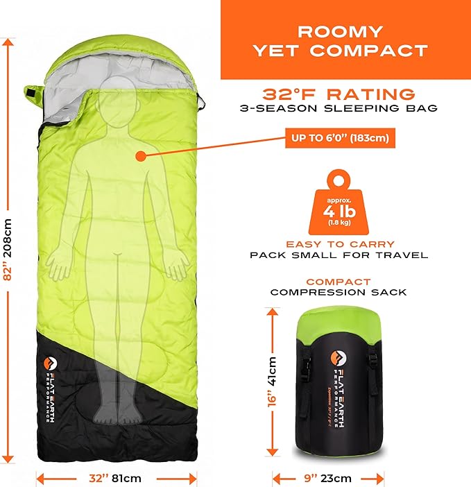 Expedition Camping Sleeping Bags with Compression Sack – 32°F/0°C Lightweight Camping Sleeping Bag for Camping &amp Hiking Water-Resistant Fits Adults &amp Teens Up to 6'0