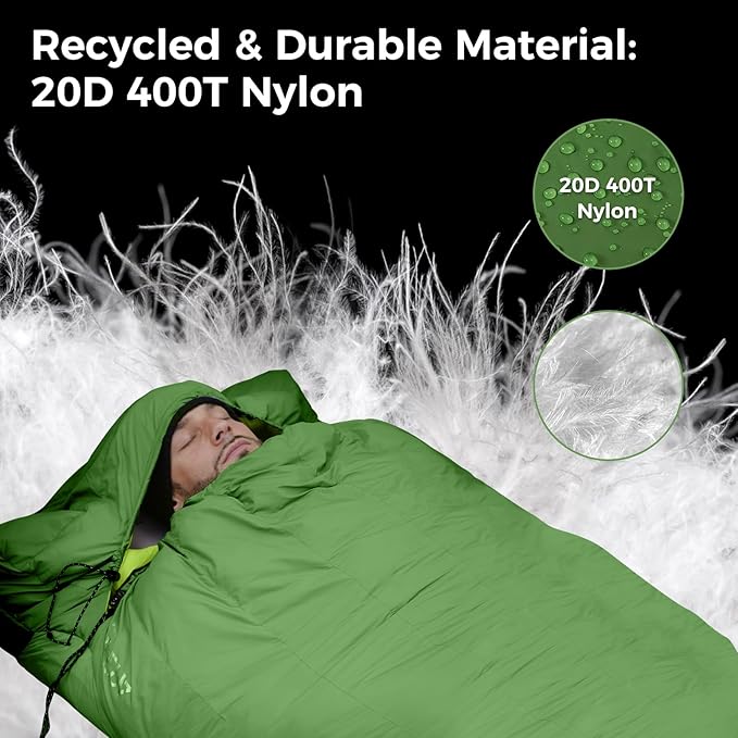 ATEPA Down Sleeping Bag for Adults Recycled Ultralight 35°F 40°F 45°F 50°F 650FP / 700FP 3 Season Compact Sleeping Bags with Compression Sack for Backpacking Camping Hiking Can Be Attached to Pad