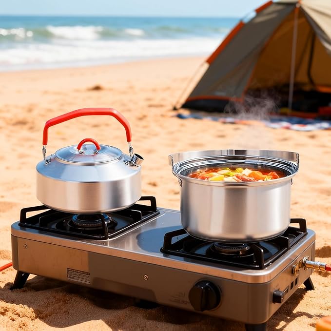 Bonnlo Camping Cookware Set Lightweight Stainless Steel Nesting Cooking Mess Kit with Carrying Bag for 4-6 Campfire CookingCamp Kitchen Outdoor