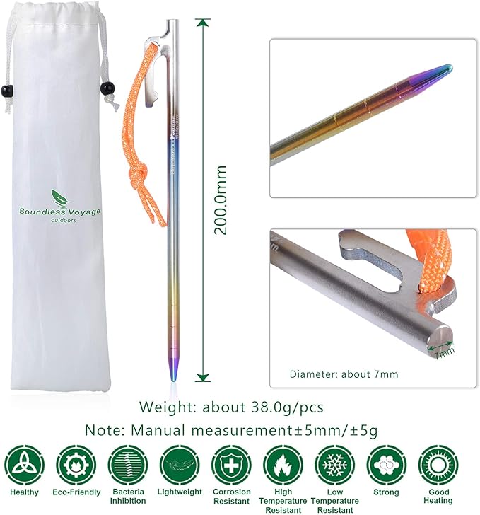 Boundless Voyage 6pcs Titanium Alloy Tent Pegs Outdoor Camping Awning Tent Stakes Lightweight Tent Nail 20CM-Ti4013PS