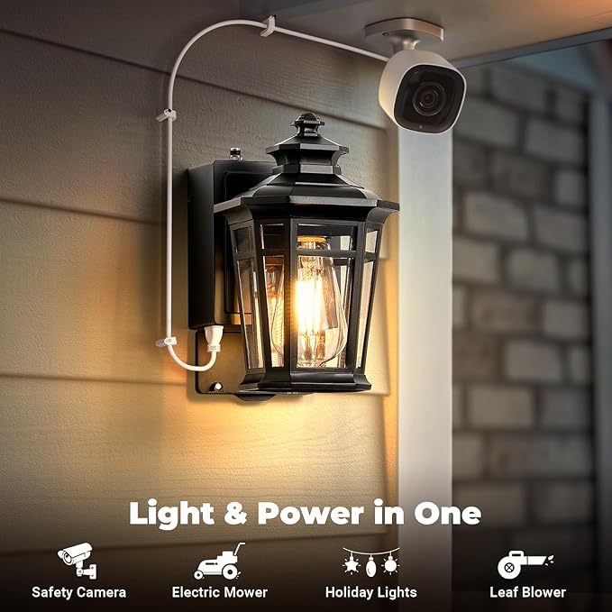Gleamz Porch Lights with Outlet Black 2-Pack Dusk to Dawn Outdoor Lighting with GFCI Outlet 9in H Exterior Light Fixtures Waterproof Anti-Rust Outside Lights for HouseFront DoorGarageBackyard