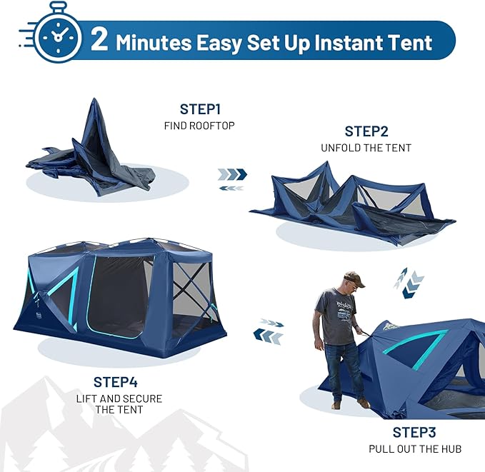 TIMBER RIDGE 4/6/8 Person Instant Pop Up Cabin Tent Easy 60 Second Setup Weather Resistant Camping Family Hub Tent with Rain Fly and Carry Bag for Outdoor Camping &amp Overlanding