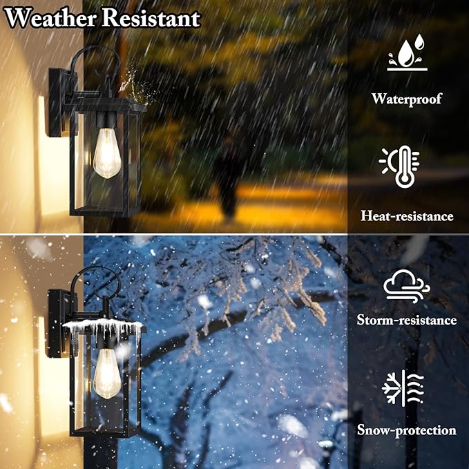 BesLowe 2-Pack Outdoor Wall Light Fixtures 15 Exterior Lighting Fixtures Wall Mount Waterproof Porch Lights Outdoor Wall Sconces Lanterns Modern Outside Lights for House Front Door Garage Black