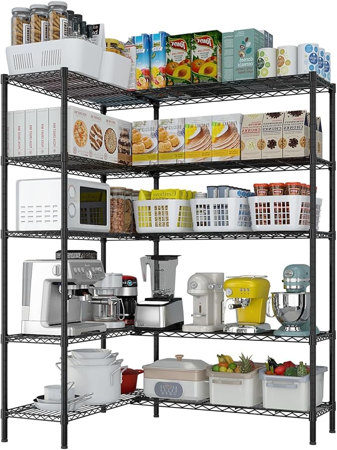 Home Storage Rack With Five Layers Of Double Row Shelves Adjustable Metal Shelf Units Black Powder Coating Flexible Interlayer Spacing Suitable For Retail And Exhibition Use (70 × 16 × 71) Inches
