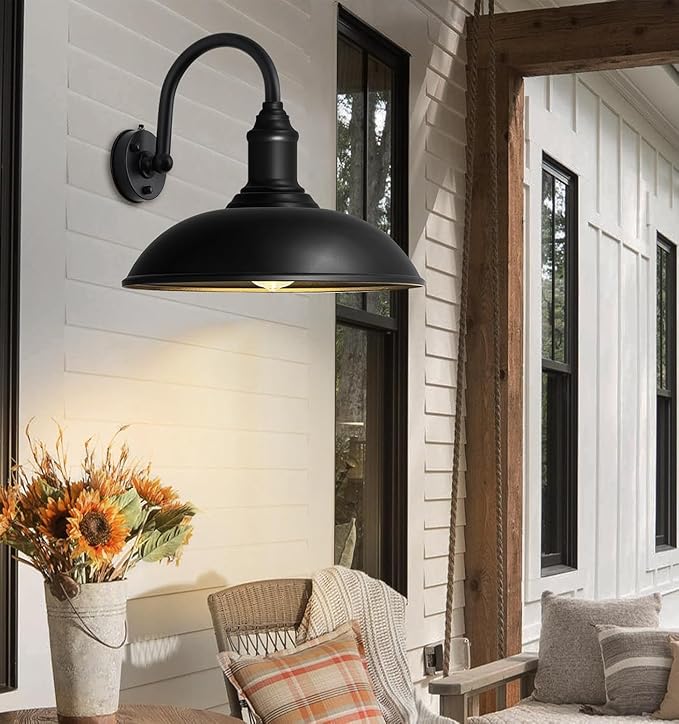 Large 18 Outdoor Barn Gooseneck Light Dusk to Dawn Classic Farmhouse Barn Wall Sconce Gooseneck Lighting for Porch Garage