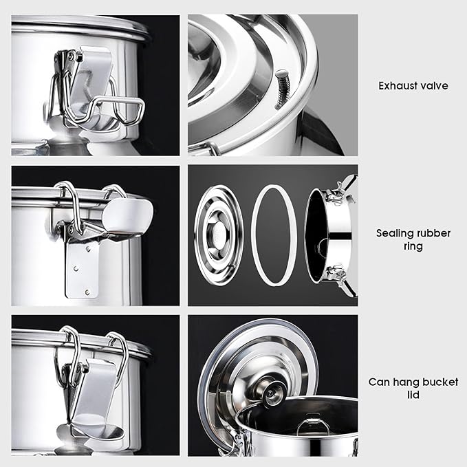 Milk Can 5L Stainless Steel Water Dispenser Honey Bucket with Spout Locking Sealed Lid for Wine Cooking Oil Milk Grains