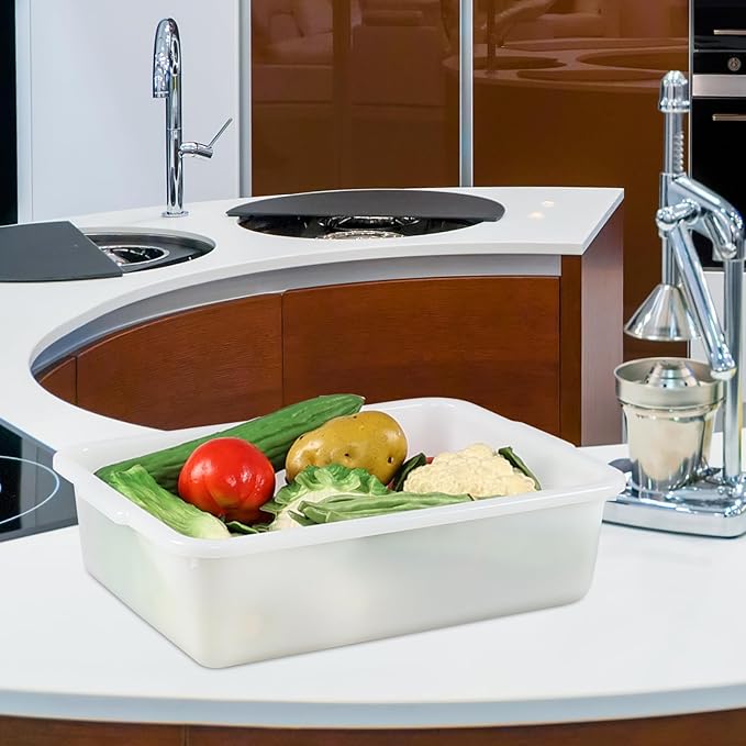 4-Pack 8 L Commercial Plastic Bus Tub Box Small Dish Pan Tub White