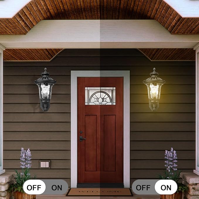 Outdoor Light Fixtures Wall Mount Waterproof Exterior Wall Lanterns with Waer Ripple Glass Outside Sconces Front Porch Lights for House Garage Doorway Patio