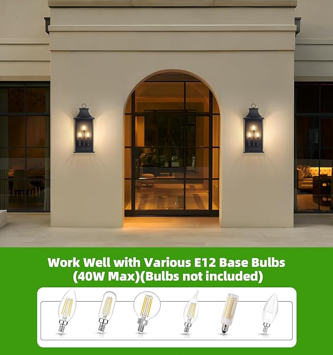 tewei 28'' Dusk to Dawn Large Outdoor Wall Light Porch Light Outdoor Wall Sconce Lantern 3-Light Black Exterior Lighting Fixture Wall Mount Outside Light for House Garage 1-Pack