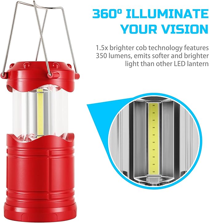 Lichamp LED Camping Lantern 4 Pack Battery Powered Flashlight for Power Outages Portable Collapsible Hanging Light Essential for Home Outdoor Emergency Lamp Survival Kit Gear for Hurricane Red
