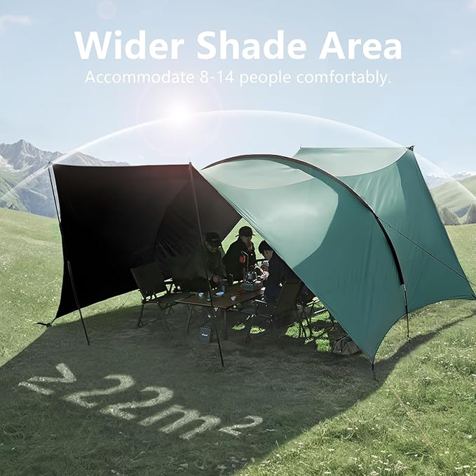 BISINNA Camping Tarp 18x13ft Car Awning Blackout Waterproof Hammock Rain Fly Sun Shade Rain Protection Canopy for Outdoor Beach Picnic (Green)