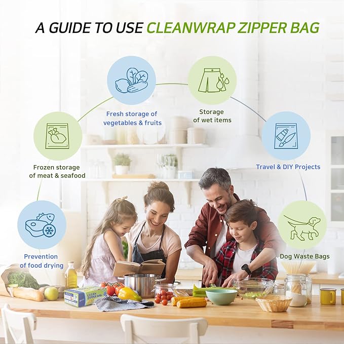 CLEANWRAP Clean Zipper Bag (Mix 225) - Food Storage Plastic Bags for Food Food Slider Bag Zip Lock I Medium Zip Bags for Storage