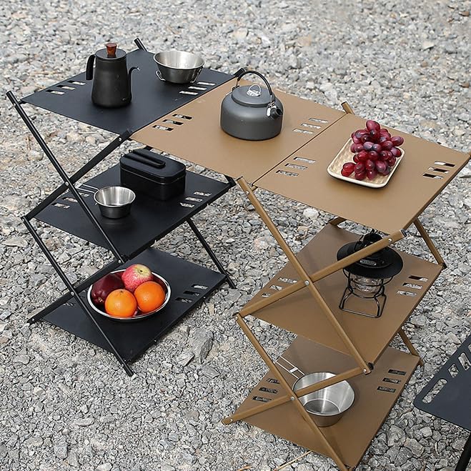 Folding Storage 3 Tier Foldable Aluminum Alloy Rack Lightweight Durable Outdoor Camping Table