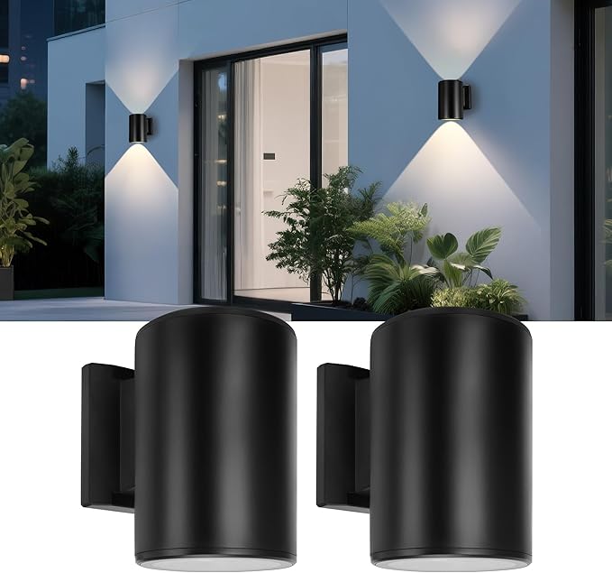 pearlstar 2 Pack Solar Wall Lights OutdoorSolar Sconce Lights Up and Down Lighting Solar Fence LightsIP65 Waterproof Exterior Light for Yard Backyard Garage Porch Patio Door