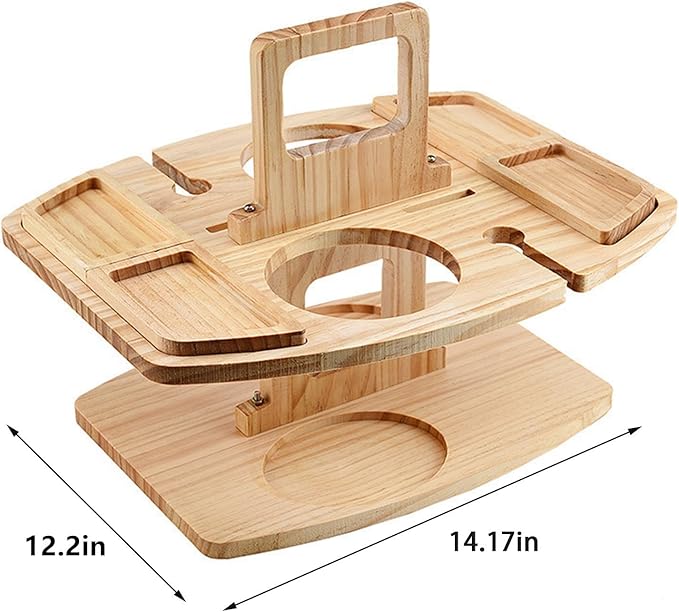 Portable Wine Table Outdoor Wooden Folding Table with Snack Tray 2 Wine Glasses Holder Beach Indoor Snack Bed Table Picnic Tray Tables for Beach Camping RV Outdoor Concerts