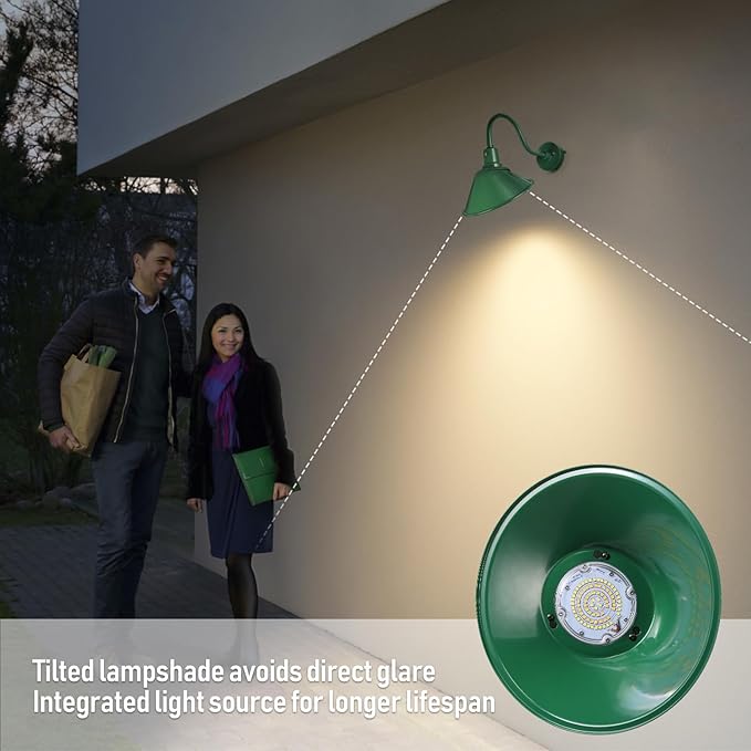LEONLITE 3CCT LED Gooseneck Barn Light Fixture 120-277V 11 Inch Dusk to Dawn Photocell 3000K4000K5000K Selectable 21W 3300lm for Outdoor Sign Porch Wall Lighting UL Listed Green