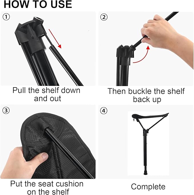 Portable Folding Stool: Adjustable Telescopic Single Leg Tall Chair for Outdoor Camping Walking Collapsible Stool Folding Camping Foldable Fishing Nylon Black Lightweight Stick Seat