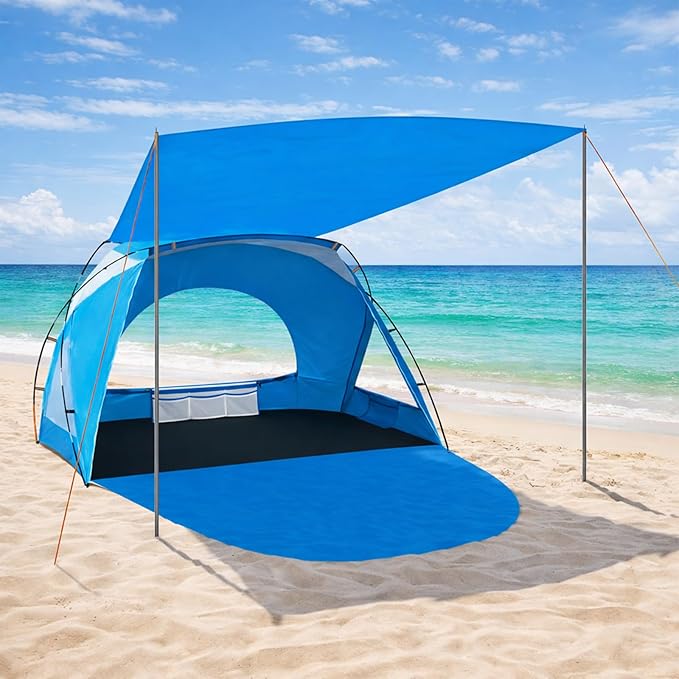 Beach Tent Portable Sun Shelter for 2/3/4/6-8 Person with UPF 50+ UV Protection Easy Setup Waterproof Beach Shade Canopy Cabana for Family Outdoor and Picnics Fishing with Carrying Bag