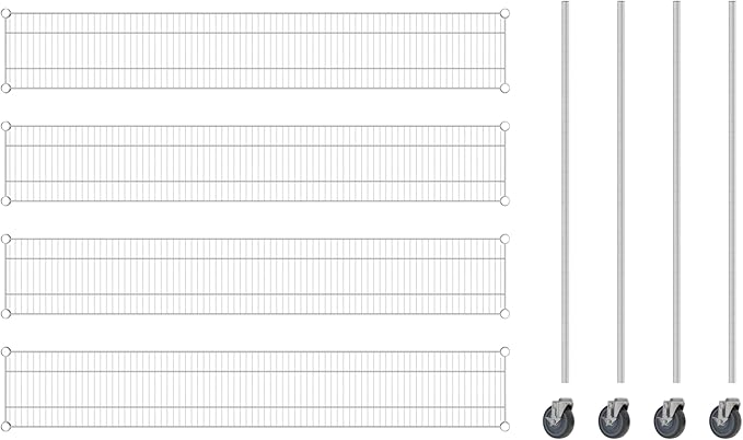 Commercial NSF Listed Chrome Mobile Wire Shelving Kit 12 x 72 x 60 with 4 Shelves Perfect for Warehouse Walk-in Refrigerator Freezer Grocery Store Restaurant Dishroom