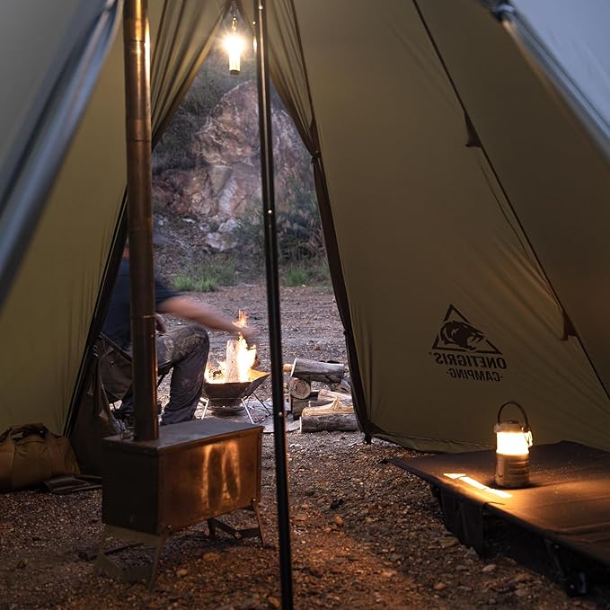 OneTigris Rock Fortress Hot Tent with Stove Jack 4 Season 4-6 Person Tipi for Camping Backpacking Hunting Fishing - Waterproof Wind-Proof