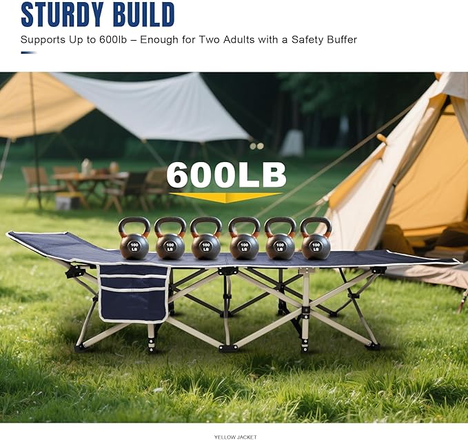 YELLOW JACKET Camping Cot with Mattress for Adults Folding Sleeping Cot 600lbs Max Load Portable Camping Cot with Carry Bag 28 Wide Cot for Camping HomeOfficeTravel (Blue)