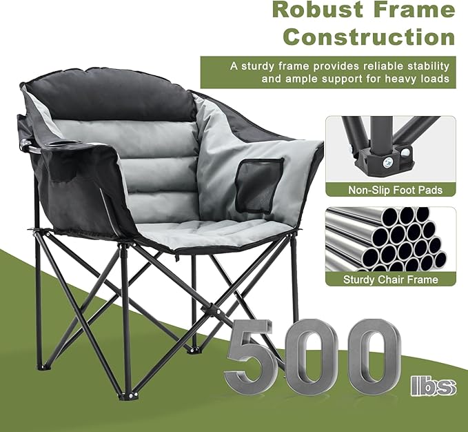 Slsy Oversized Camping Chair Portable Camp Chair Folding Chaise Lounge Chair Heavy Duty Foldable Moon Chair for Lawn Outdoor Picnic Lounge Patio(Black Gray)