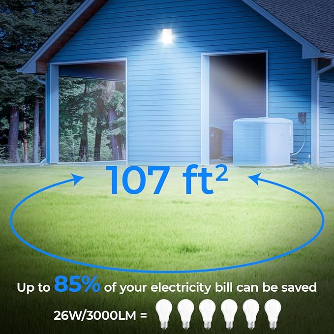 CINOTON 26W LED Wall Pack Light with Dusk to Dawn Sensor 3CCT 3000K/4000K/5000K 26W/18W/13W Switchable [100-277Vac] IP65 Waterproof Outdoor Security Flood Lighting for Garage Warehouse 2 Pack