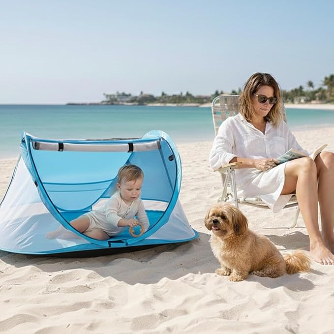 KidCo - Peapod Prestige Lightweight Outdoor Portable Toddler Travel Tent Play Tent with UV Protection Sun Shade &amp Toy Loops Ages 6 Months - 4 Years (Sky)