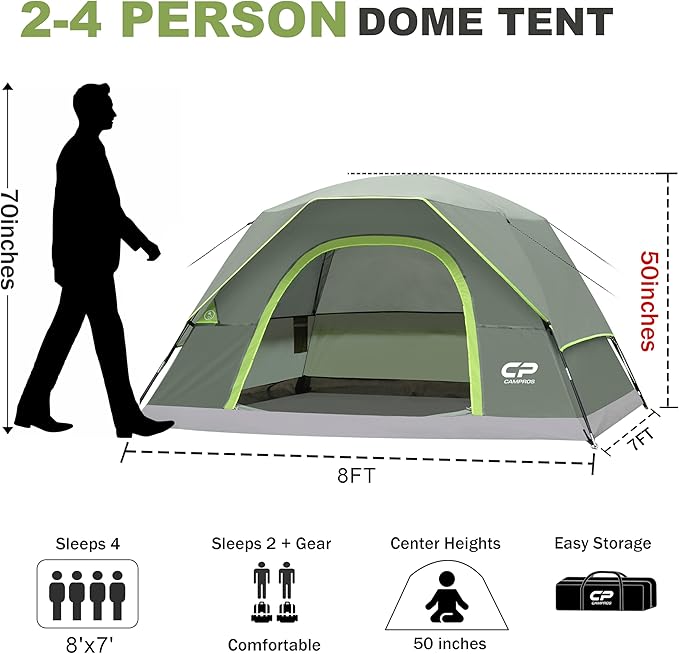 Tents for Camping 4 Person Tent Waterproof Windproof Double Layer Camping Tent Easy Setup Dome Tent with Large Mesh Windows &amp Wider Door for Outdoor Camping &amp Hiking