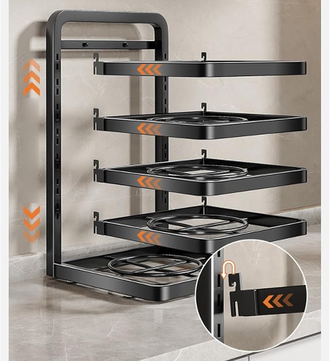 5 Tier Kitchen Counter Storage Shelf Detachable Height Adjustable Kitchen Organizer Space Saving Countertop Rack for Prepared Food Hotpot Dishes Sturdy Carbon Steel Shelf with E