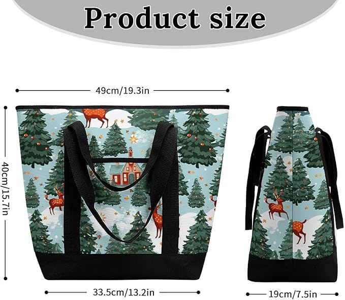 Insulated Shopping BagLarge Reusable Cooler Bags Christmas Holiday Printed Foldable Shopping BagTravel Waterproof Shoulder Bag