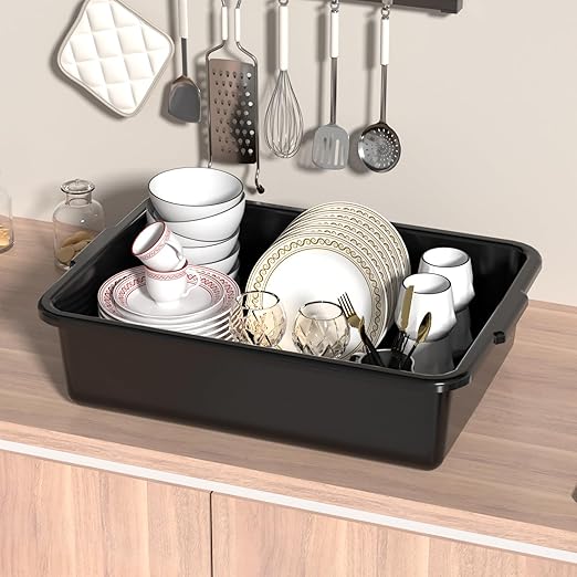 Pekky 22 L Bus Tubs Commercial Black Plastic Wash Tub Basin 4-Pack