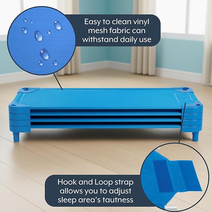 Children’s Factory Value Line Nap Cots Kids Daycare and Preschool Sleeping Cot Standard Size Set of 4 Blue