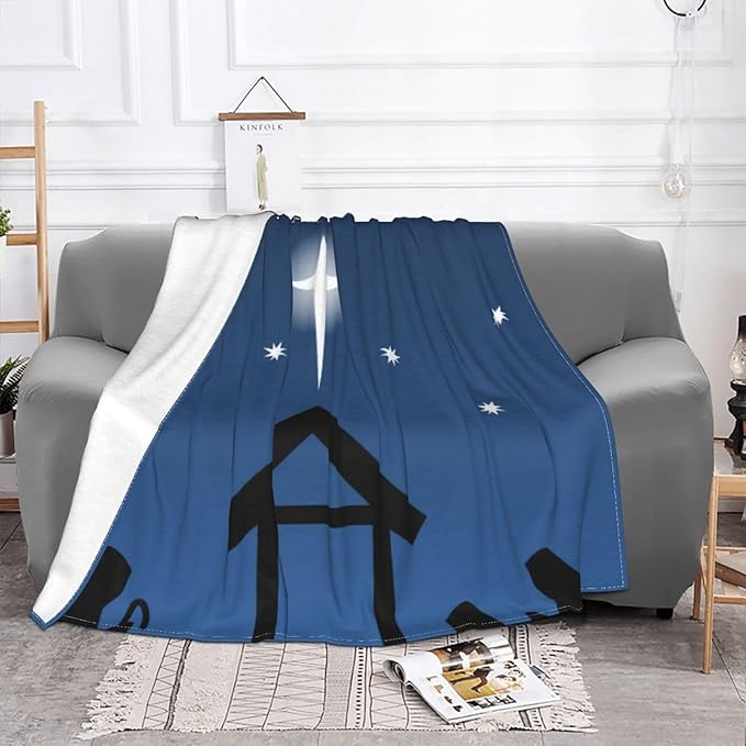 60X50 Christmas Nativity with Bible Verse Lightweight Flannel Blanket - Soft and Breathable Polyester Suitable for Travel Camping and Home Decoration