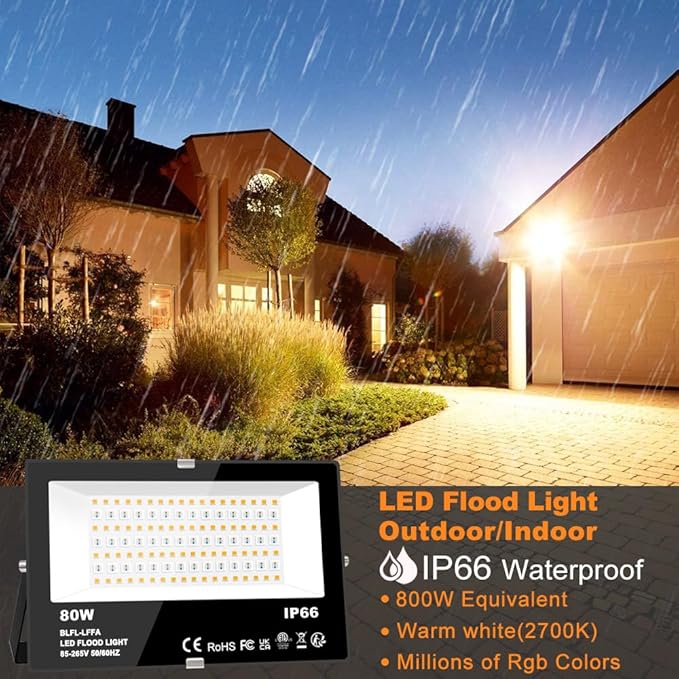 MELPO LED Flood Light Outdoor 800W Equivalent 8000LM Smart RGB Landscape Lighting with APP Control DIY Scenes - Timing - Warm White 2700K - Color Changing Uplight IP66 Waterproof US Plug (2Pack)