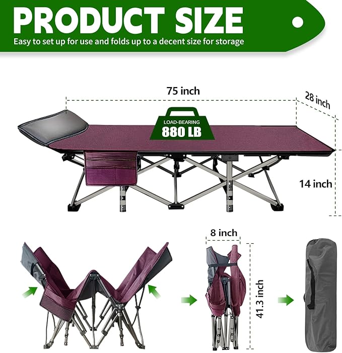 Barbella Folding Camping Cot 2 Pack Portable Sleeping Cot with Mattress Foldable Outdoor Bed Guest Bed with Carry Bag for Home Office &amp Outdoor Use