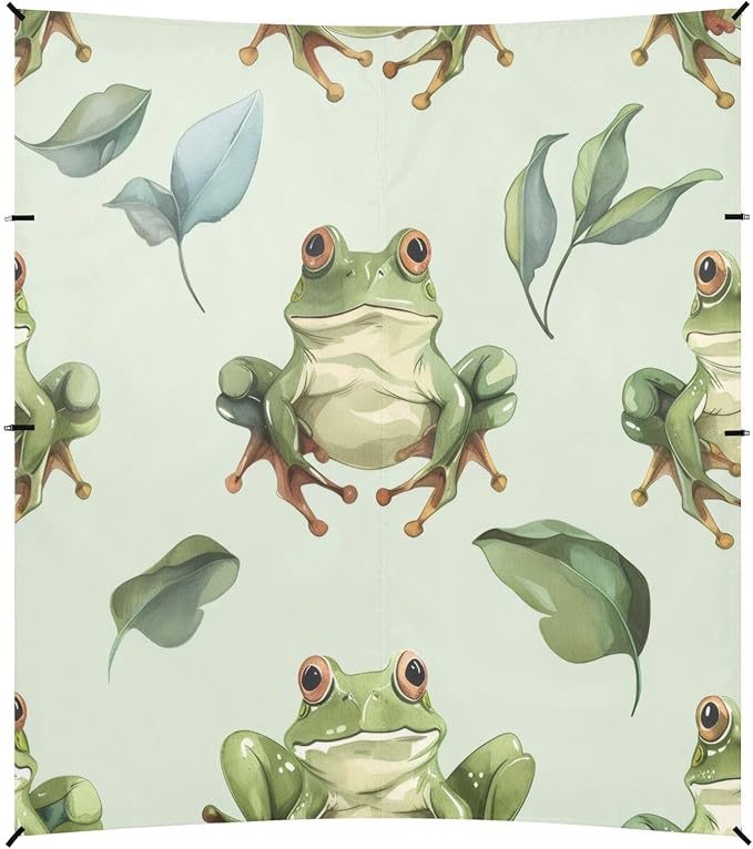 Cute Frog Pattern Beach Tent Sun Shelter 9.2' x 10.5' Beach Canopy with 4 Sandbags 4 Stability Poles Sand Shovels - Tent Canopy for Beach Camping Fishing Picnics